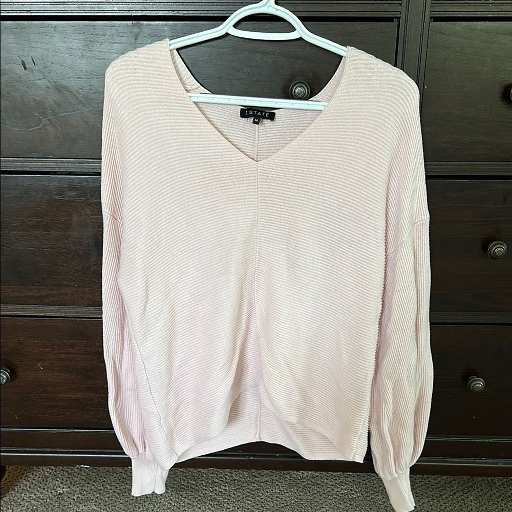 STATE Pink V-Neck Sweater Soft Knit Classic